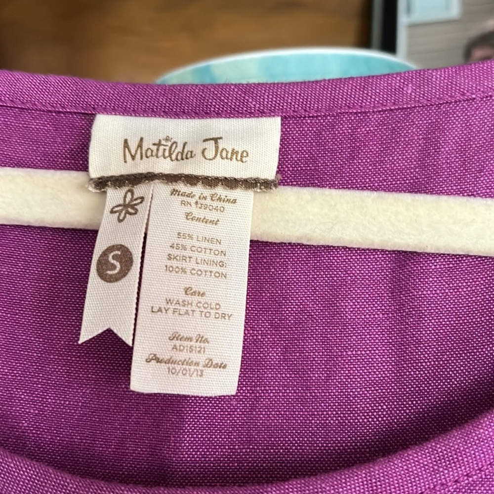MATILDA JANE Ekaterina Orchid/Navy Linen Blend Lagenlook Dress, Size Small, GUC. - Picture 2 of 10